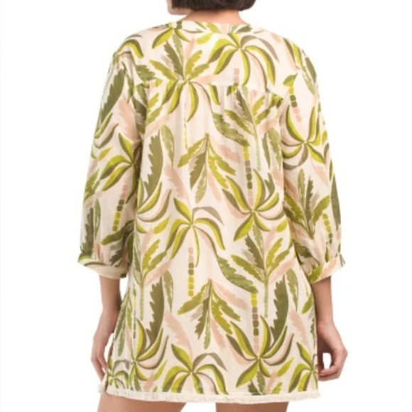 True Destinations 100% cotton Leafy Green Swim Cover-Up - Picture 2 of 4